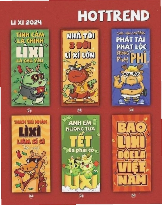 bao lì xì meme in ảnh ép nhiệt