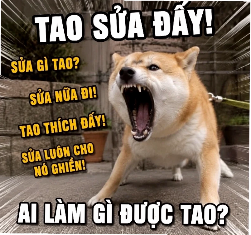 Chó sủa meme phiên bản gầm gừ đáng yêu