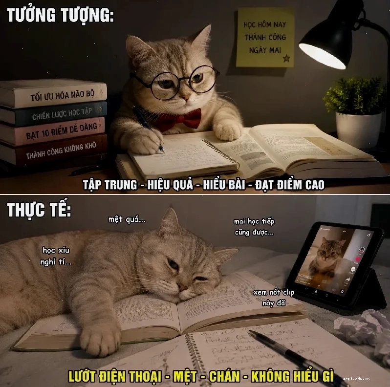 Meme học bài ôn luyện xuyên đêm