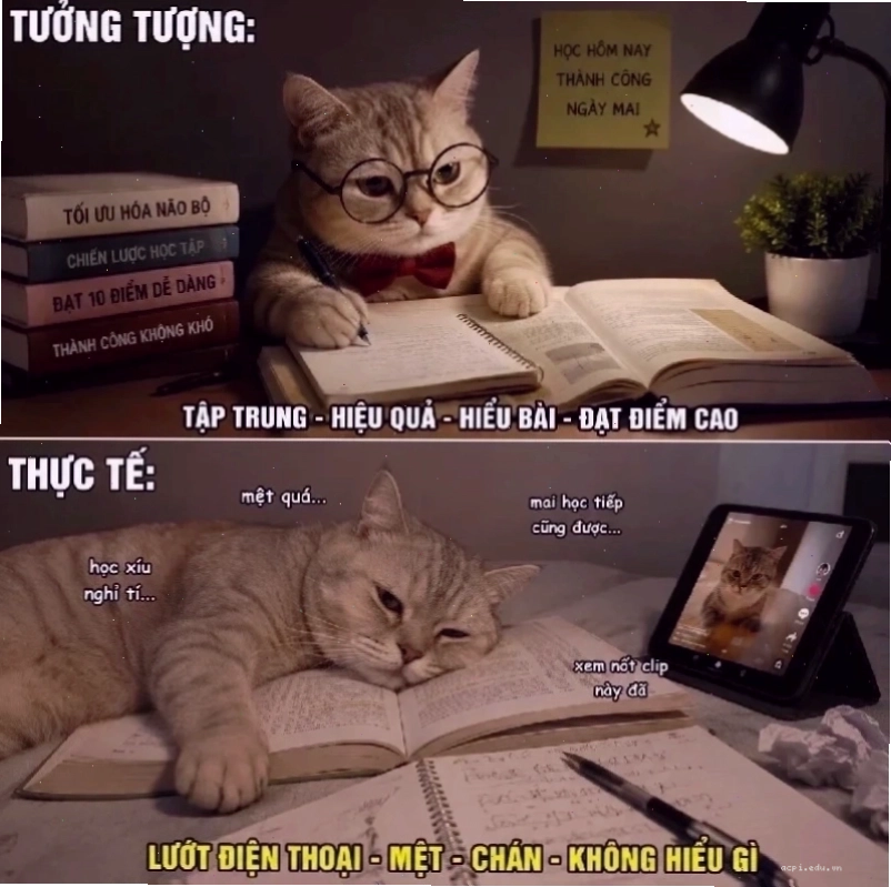 Meme học bài ôn luyện xuyên đêm