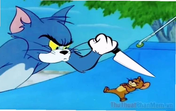 meme mèo cầm dao xem phim