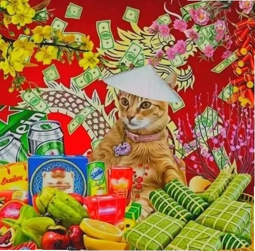 meme mèo tết 2025