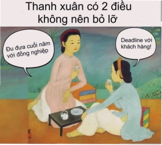 Tranh vẽ thiếu nữ Việt trong áo dài meme